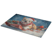 Bulldog in Sledge Laat het sneeuwen Kerstmis Snijplank (Hoek)