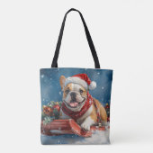 Bulldog in Sledge Laat het sneeuwen Kerstmis Tote Bag (Achterkant)