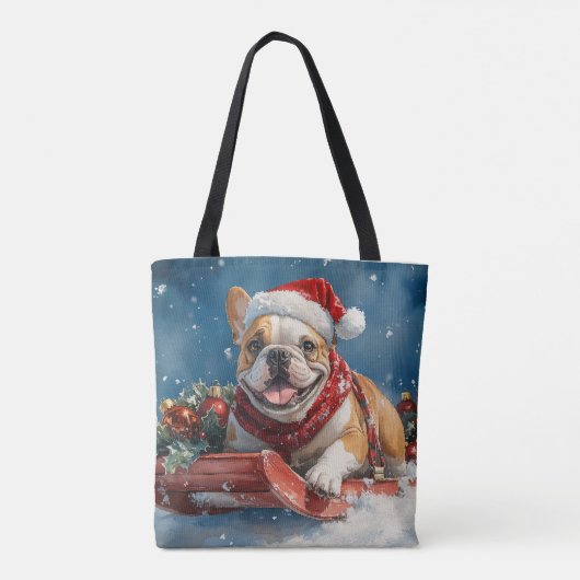 Bulldog in Sledge Laat het sneeuwen Kerstmis Tote Bag (Achterkant)