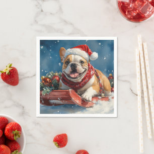 Bulldog in slee met Sneeuw Kerstmis Servet