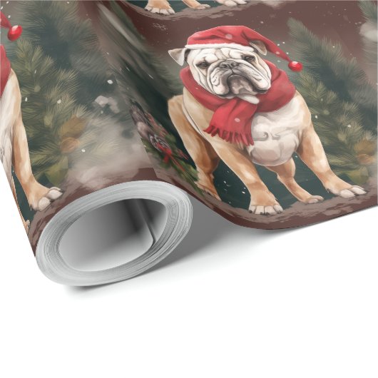 Bulldog in Sneeuw Kerstmis Cadeaupapier (Rol Hoek)