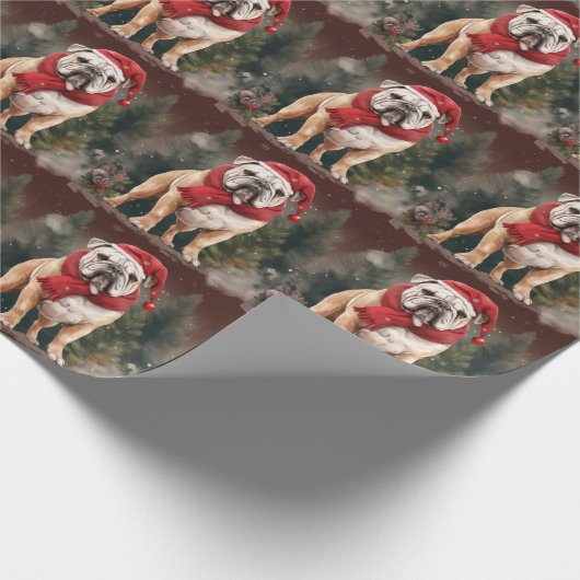 Bulldog in Sneeuw Kerstmis Cadeaupapier (Hoek)
