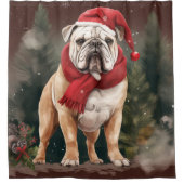 Bulldog in Sneeuw Kerstmis Douchegordijn (Voorkant)