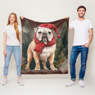 Bulldog in Sneeuw Kerstmis Fleece Deken