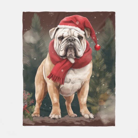 Bulldog in Sneeuw Kerstmis Fleece Deken (Voorkant)