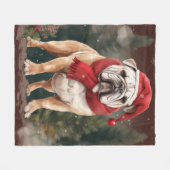 Bulldog in Sneeuw Kerstmis Fleece Deken (Voorkant (Horizontaal))