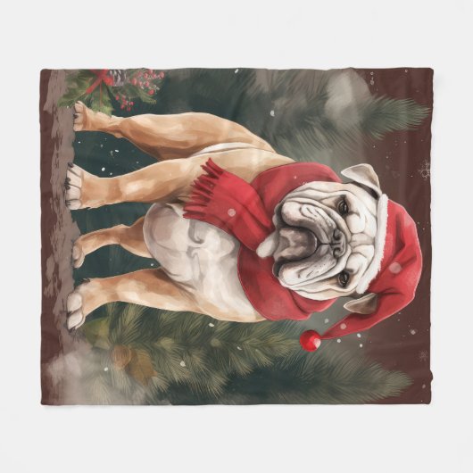 Bulldog in Sneeuw Kerstmis Fleece Deken (Voorkant (Horizontaal))