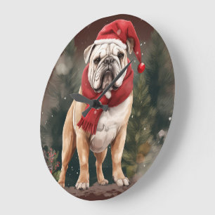 Bulldog in Sneeuw Kerstmis Grote Klok
