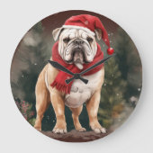 Bulldog in Sneeuw Kerstmis Grote Klok (Voorkant)