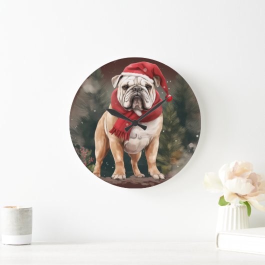 Bulldog in Sneeuw Kerstmis Grote Klok (Huis)