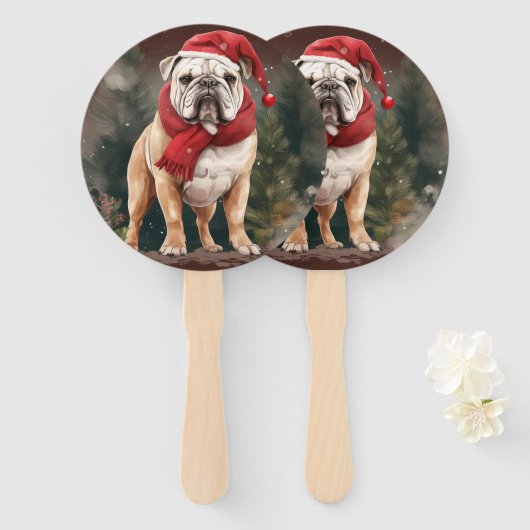 Bulldog in Sneeuw Kerstmis Handwaaier (Voorkant en achterkant)