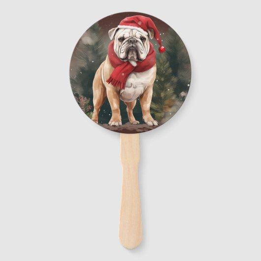 Bulldog in Sneeuw Kerstmis Handwaaier (Voorkant)