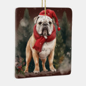 Bulldog in Sneeuw Kerstmis Keramisch Ornament (Rechts)