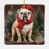 Bulldog in Sneeuw Kerstmis Keramisch Ornament (Achterkant)
