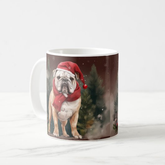 Bulldog in Sneeuw Kerstmis Koffiemok (Voorkant links)