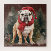 Bulldog in Sneeuw Kerstmis Legpuzzel (Verticaal)