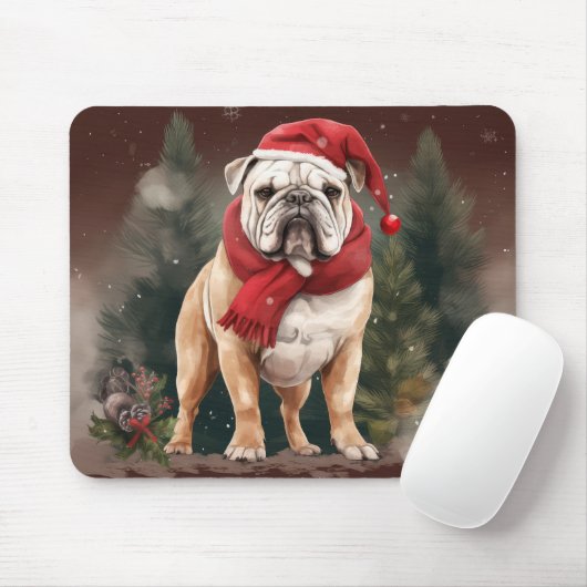 Bulldog in Sneeuw Kerstmis Muismat (Met muis)