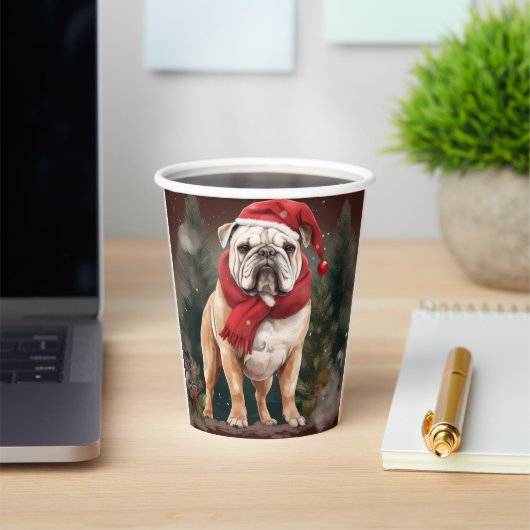 Bulldog in Sneeuw Kerstmis Papieren Bekers (Insitu)