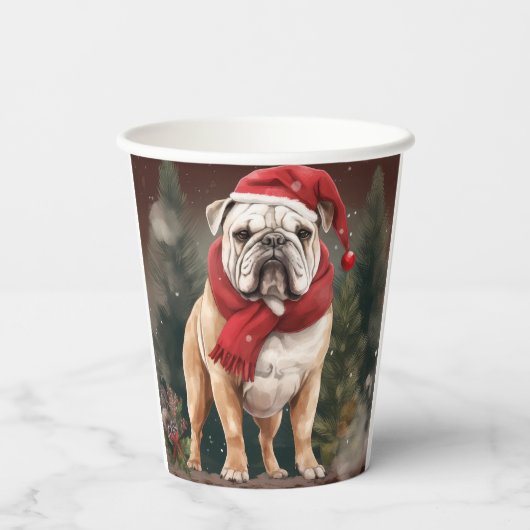 Bulldog in Sneeuw Kerstmis Papieren Bekers (Achterkant)