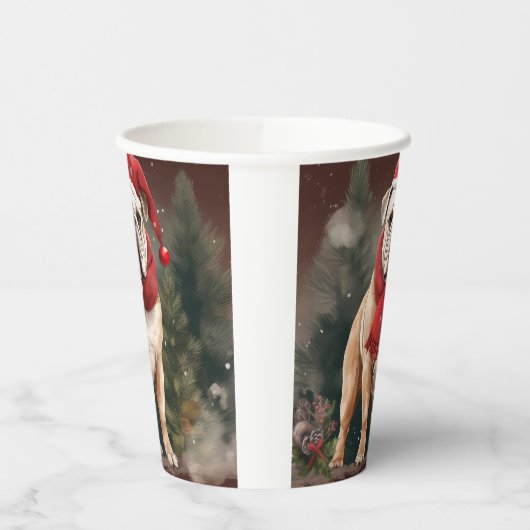 Bulldog in Sneeuw Kerstmis Papieren Bekers (Links)