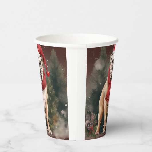 Bulldog in Sneeuw Kerstmis Papieren Bekers (Rechts)