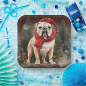 Bulldog in Sneeuw Kerstmis Papieren Bordje (Feest)