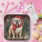 Bulldog in Sneeuw Kerstmis Papieren Bordje (Feest)
