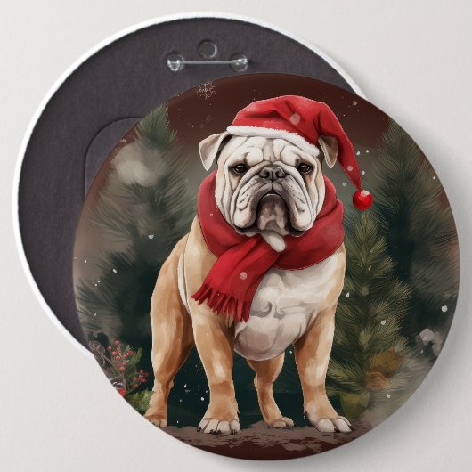 Bulldog in Sneeuw Kerstmis Ronde Button 6,0 Cm (Voorkant /achterkant)