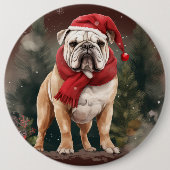 Bulldog in Sneeuw Kerstmis Ronde Button 6,0 Cm (Voorkant)