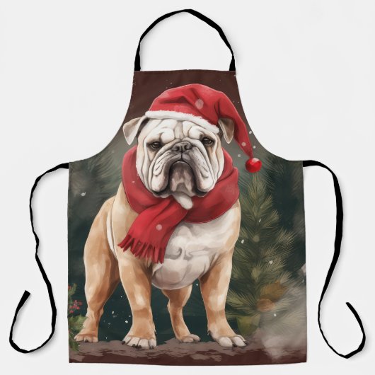 Bulldog in Sneeuw Kerstmis Schort (Voorkant)