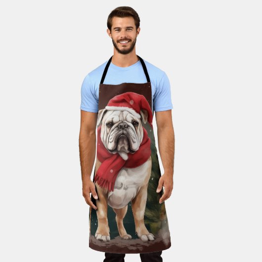 Bulldog in Sneeuw Kerstmis Schort (Gedragen)
