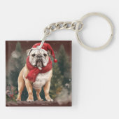 Bulldog in Sneeuw Kerstmis Sleutelhanger (Achterkant)