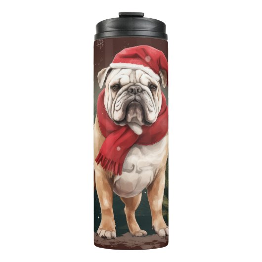 Bulldog in Sneeuw Kerstmis Thermosbeker (Voorkant)
