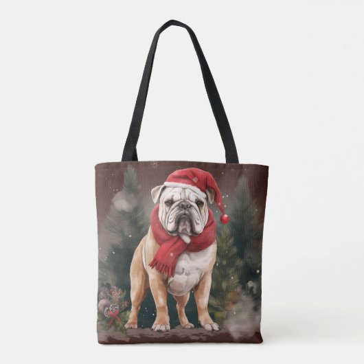 Bulldog in Sneeuw Kerstmis Tote Bag (Achterkant)