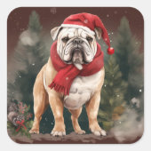 Bulldog in Sneeuw Kerstmis Vierkante Sticker (Voorkant)