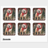 Bulldog in Sneeuw Kerstmis Vierkante Sticker (Vel)