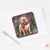 Bulldog in Sneeuw Kerstmis Vierkante Sticker (Envelop)