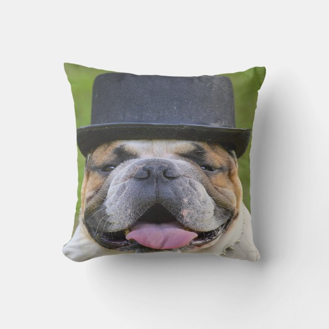 Bulldog in Top Hat Buitenkussen (Voorkant)