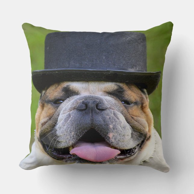 Bulldog in Top Hat Kussen (Voorkant)