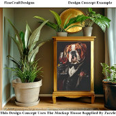 Bulldog In Tuxedo & Bow Stropdas & Wijn CR8 Decoup Tissuepapier