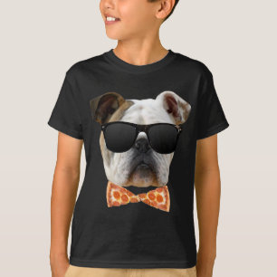 Bulldog in Zonnebril en Pizza Bow Stropdas T-shirt