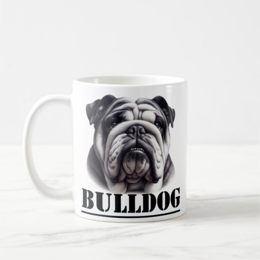 Bulldog in zwart & wit koffiemok (Links)