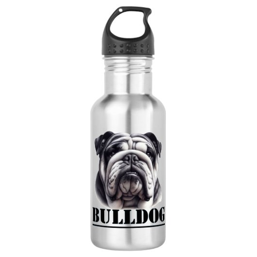 Bulldog in zwart & wit waterfles (Voorkant)