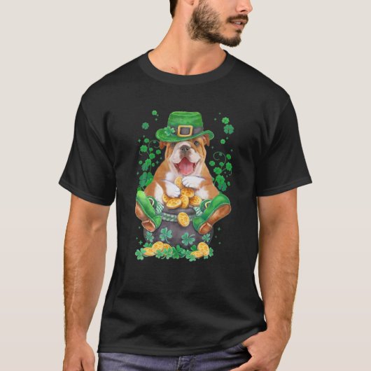 Bulldog Irish Dog Pet Shoes Clover Shamrock St.Pat T-shirt (Voorkant)