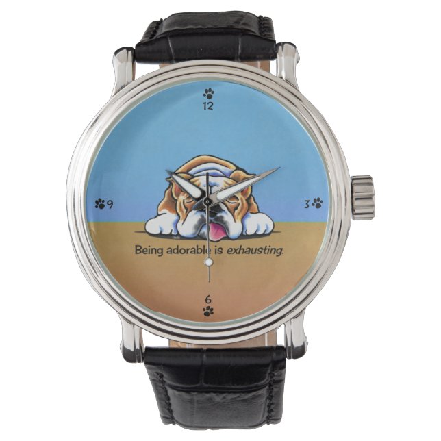 Bulldog is Schattig Blue Off-Leash Art™ Horloge (Voorkant)