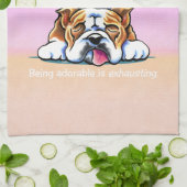 Bulldog is Schattig Roze off-Leash Art™ Theedoek (Gevouwen)