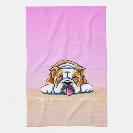 Bulldog is Schattig Roze off-Leash Art™ Theedoek (Verticaal)