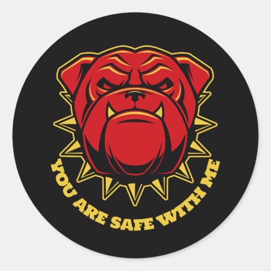 Bulldog Je bent veilig bij mij Ronde Sticker (Voorkant)