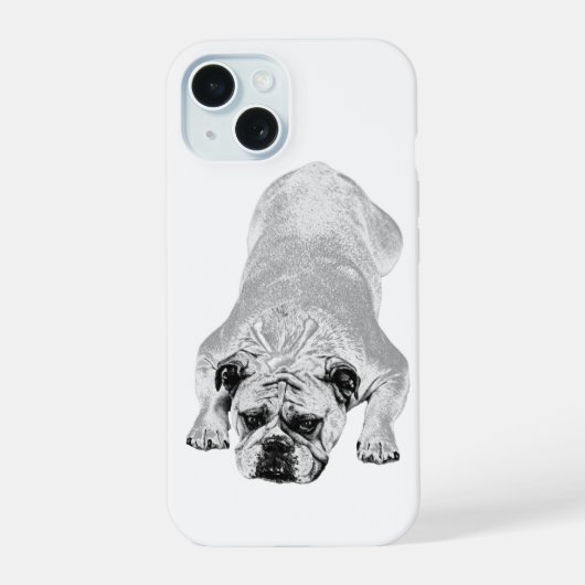 Bulldog Kalmerende Winterstemming iPhone 15 Case (Achterkant)