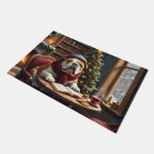 Bulldog Kerst Boekwinkel Kunst Deurmat (Schuin)